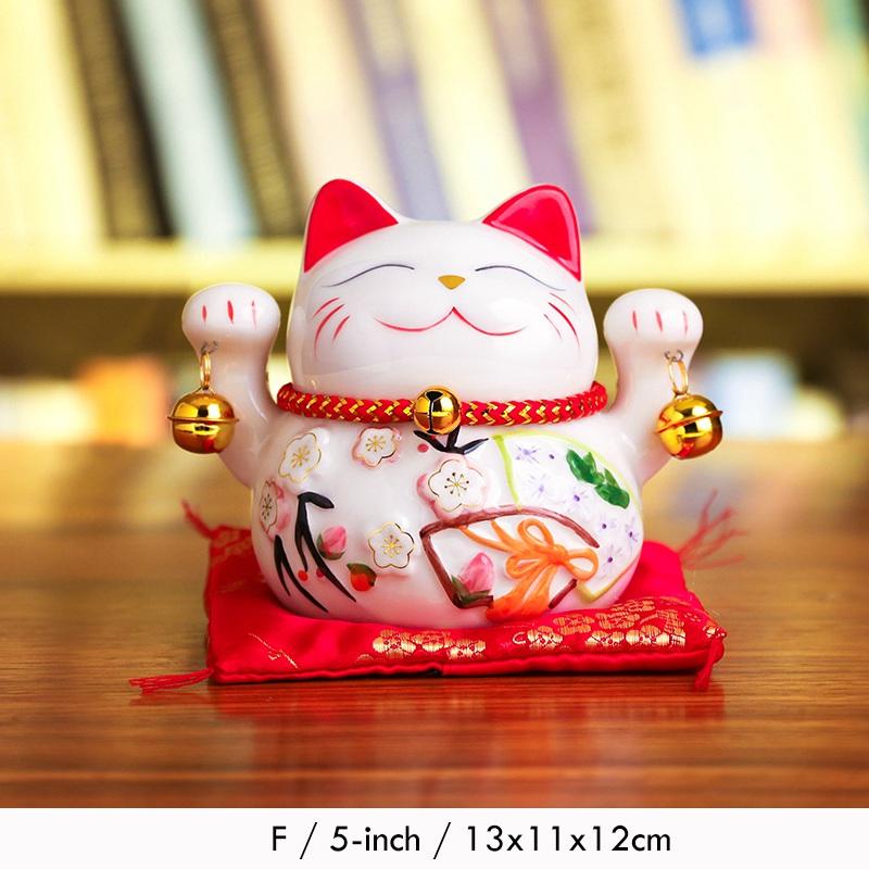 5 colių „Maneki Neko Lucky Cat“ ornamentas, keramikinis „Fortūnos katės“ statula Namų dekoratyvinė dovana „Feng shui Beckoning Cat Piggy Bank“