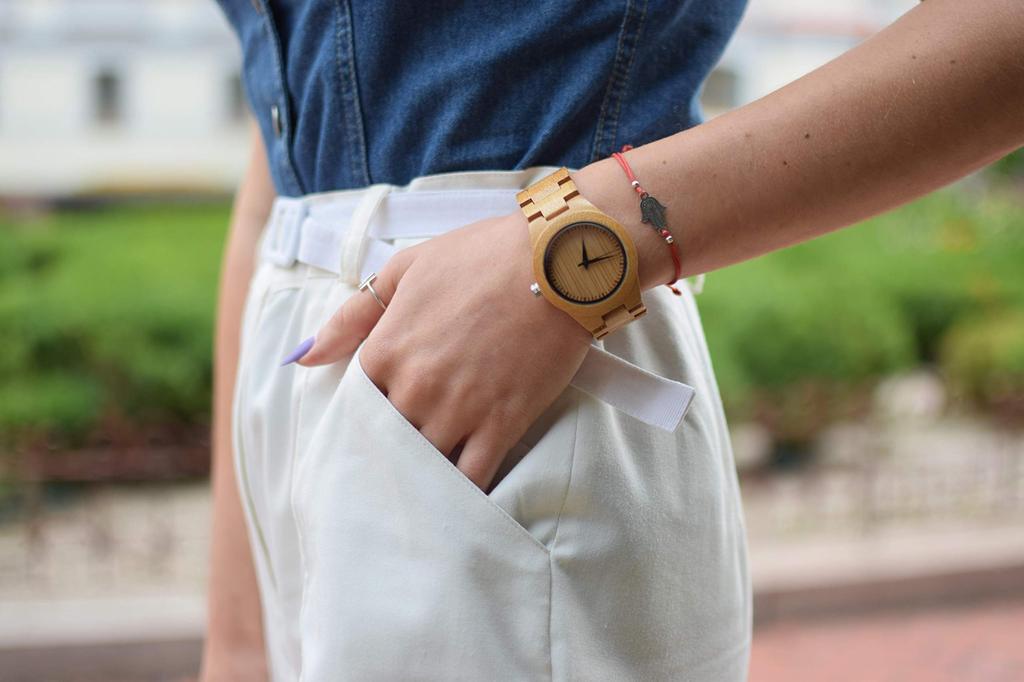 BOBO BIRD Men's and Women's Handmade Bamboo Wood Wristwatch with Scale Quartz Movement, Lightweight Casual Sports Watch (Women's)