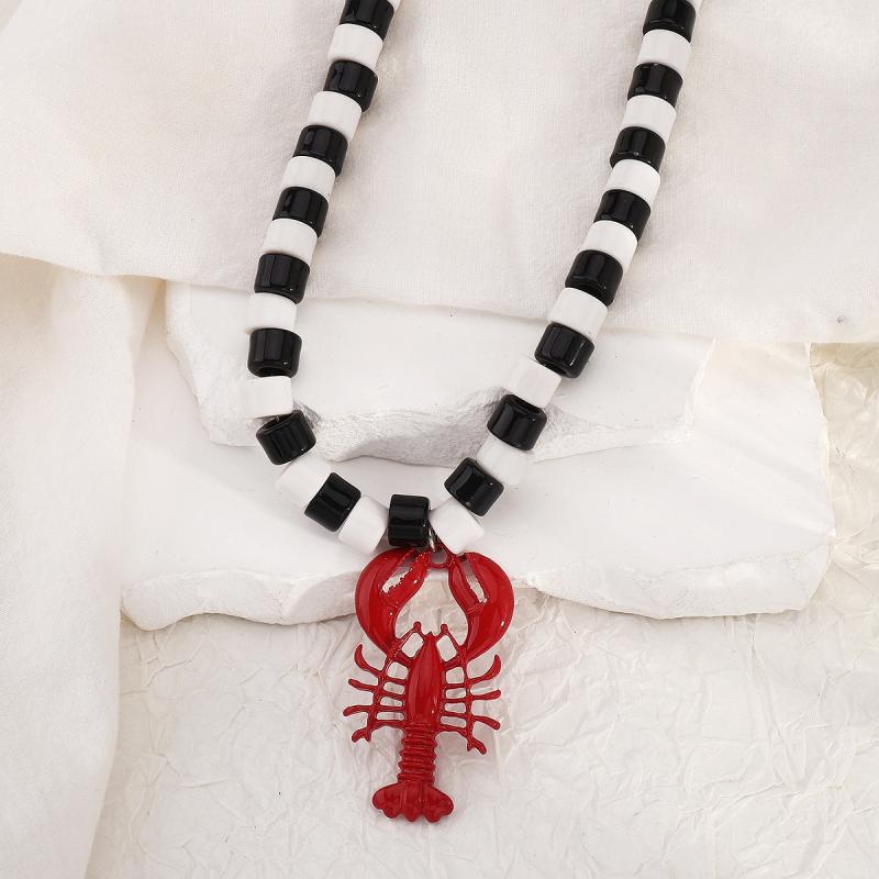 Lobster Bead Necklace Earrings Bohemia Handmade Beaded Jewelry Simple Pendant Necklace Women Beach Vacation Accessories