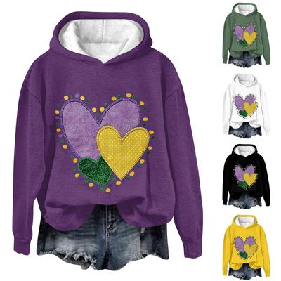 Damen Modischer Lässiger Langärmeliger Kapuzenpullover mit Karnevals-Print Langärmelig mit Kapuze