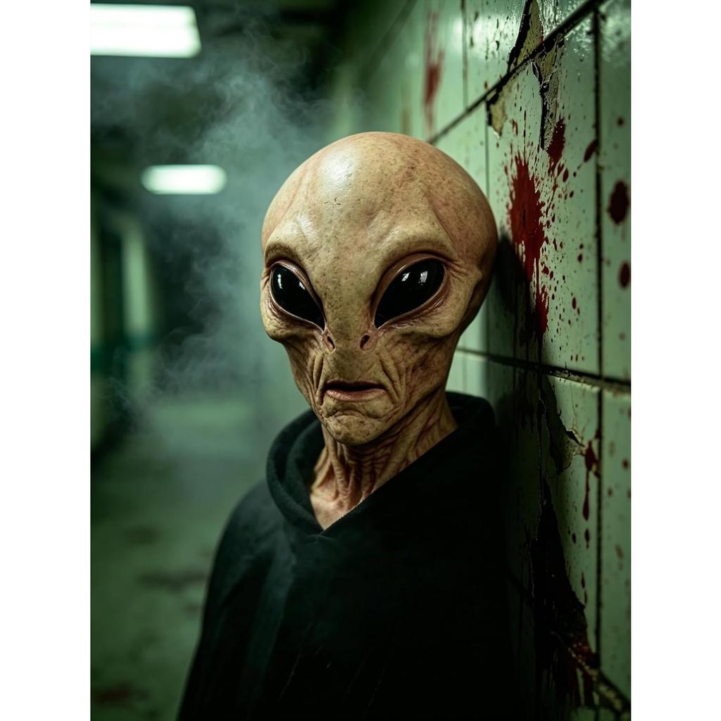 Realistic Area 51 Alien Full Head Latex Mask, Scary Creepy Prop for Adults Halloween Cosplay Costume Party 2026