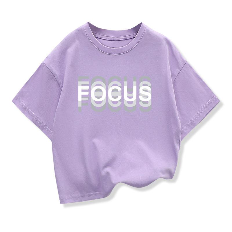 Summer Kids Cotton High Quality Casual Sports Loose Oversized Funny Focus Print Round Neck Short Sleeved Tshirt Boys Girls Tops