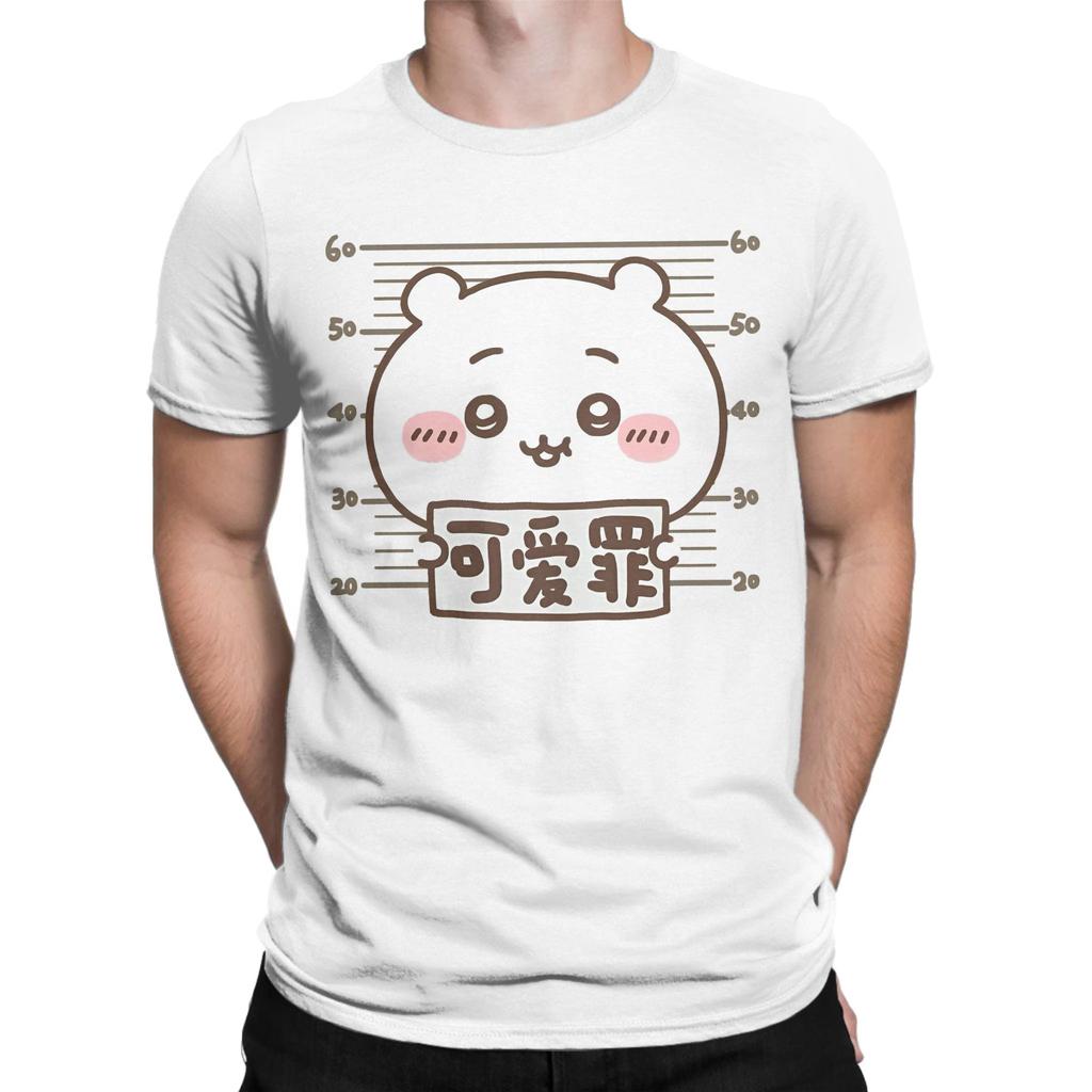 Chiikawa Cute Crime Mugshot Tshirts Men Cotton Tops Shirts Kawaii  Round Neck Short Sleeve