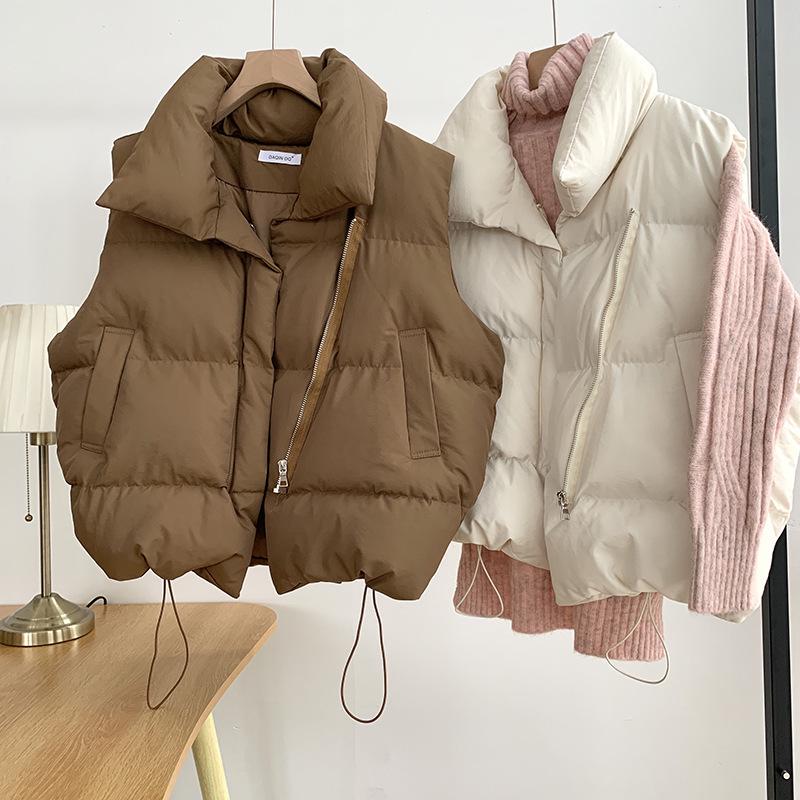 2025 Autumn/Winter Women's Short Stand Collar Down Cotton Vest - Korean Style Sleeveless Outerwear