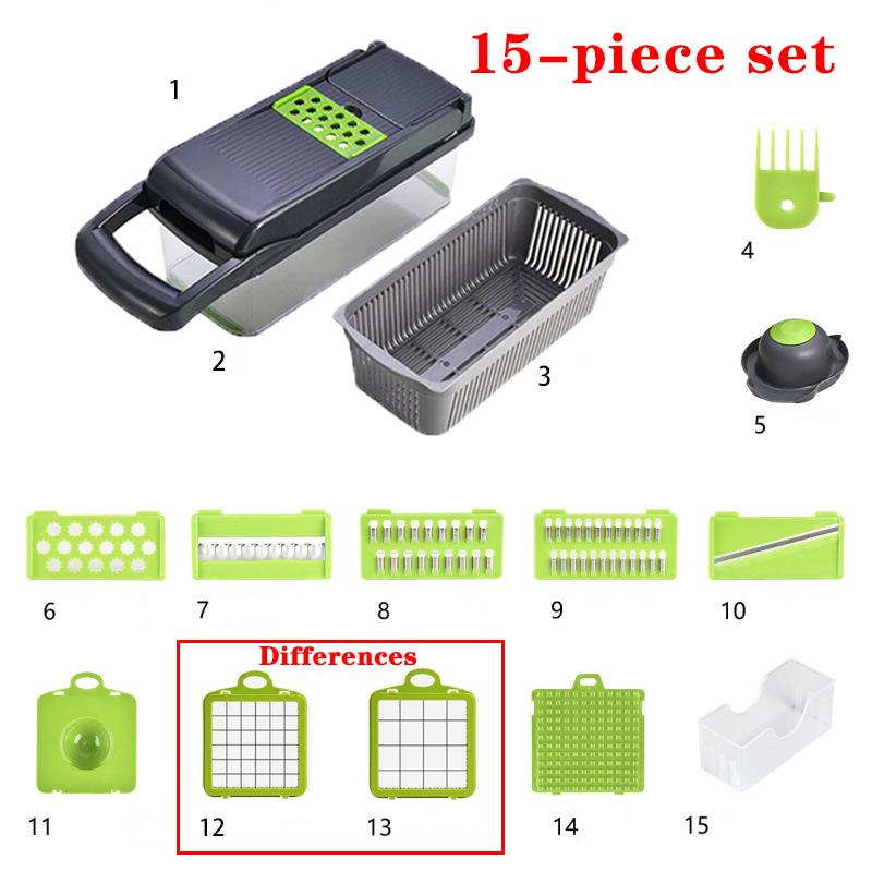 

Измельчитель овощей и нарезка кубиками для кухонного резака, аксессуары для приготовления пищи, гаджеты с контейнером, защита для рук, сливная корзина