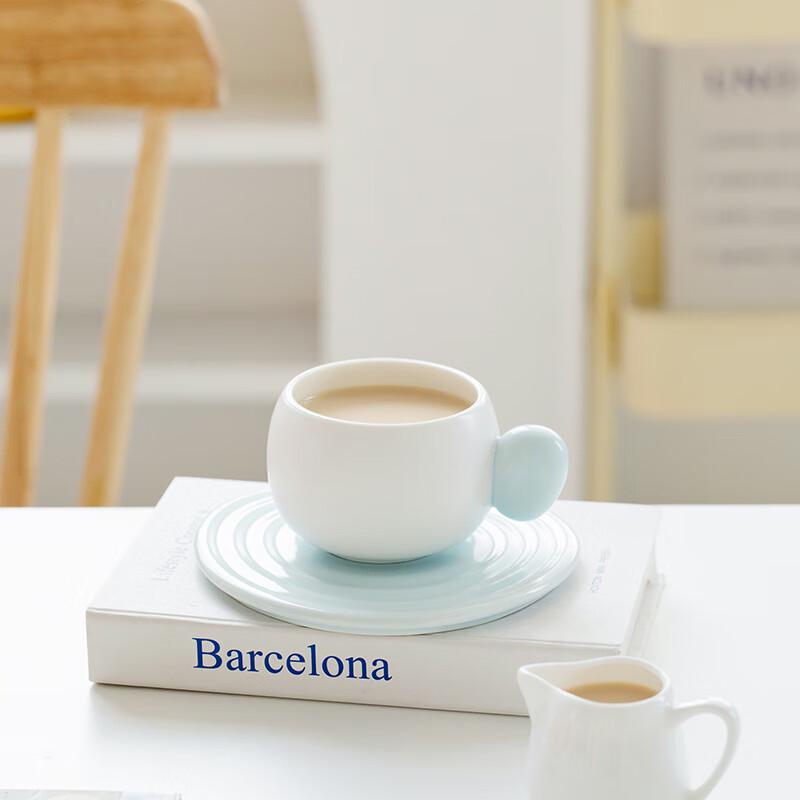 Shineky Modern Matte Blue Ceramic Coffee Cup & Saucer Set