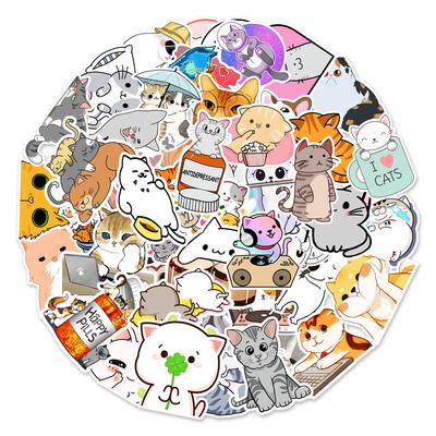 50 Photos 4th Set of Cute Kitten Doodle Stickers Mobile Phone Tablet Kettle Suitcase Decoration Stickers Waterproof