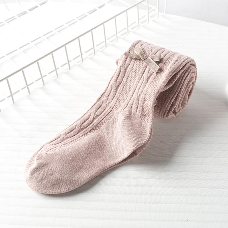 Khmer Cotton Tights for Children - Large Cable Knit, Open Crotch with Bowknot Style, Dual-Use Base Layer Pants for Toddlers and Girls