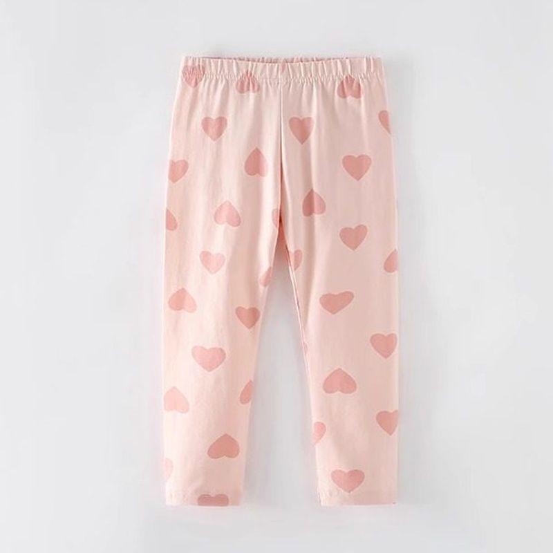 Autumn Leggings, New Spring and Autumn Style, Baby Pink Heart Print Pants, Stylish Little Girls, European and American Style Children's Clothing