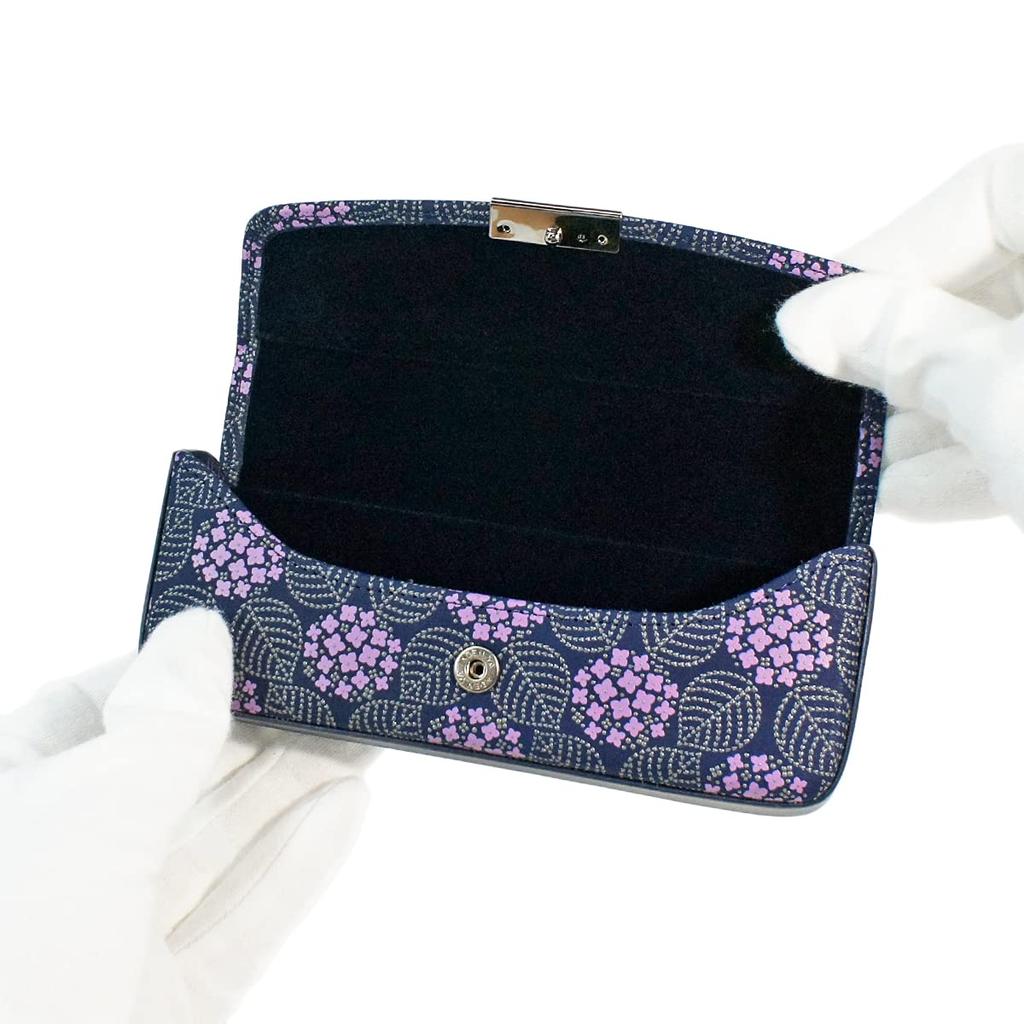 Inden Eyeglass Hydrangea Navy Blue with Purple Chinza and Gray 8007 [Inden-ya] Case, Deerskin, Miso, Pattern, Lacquer,