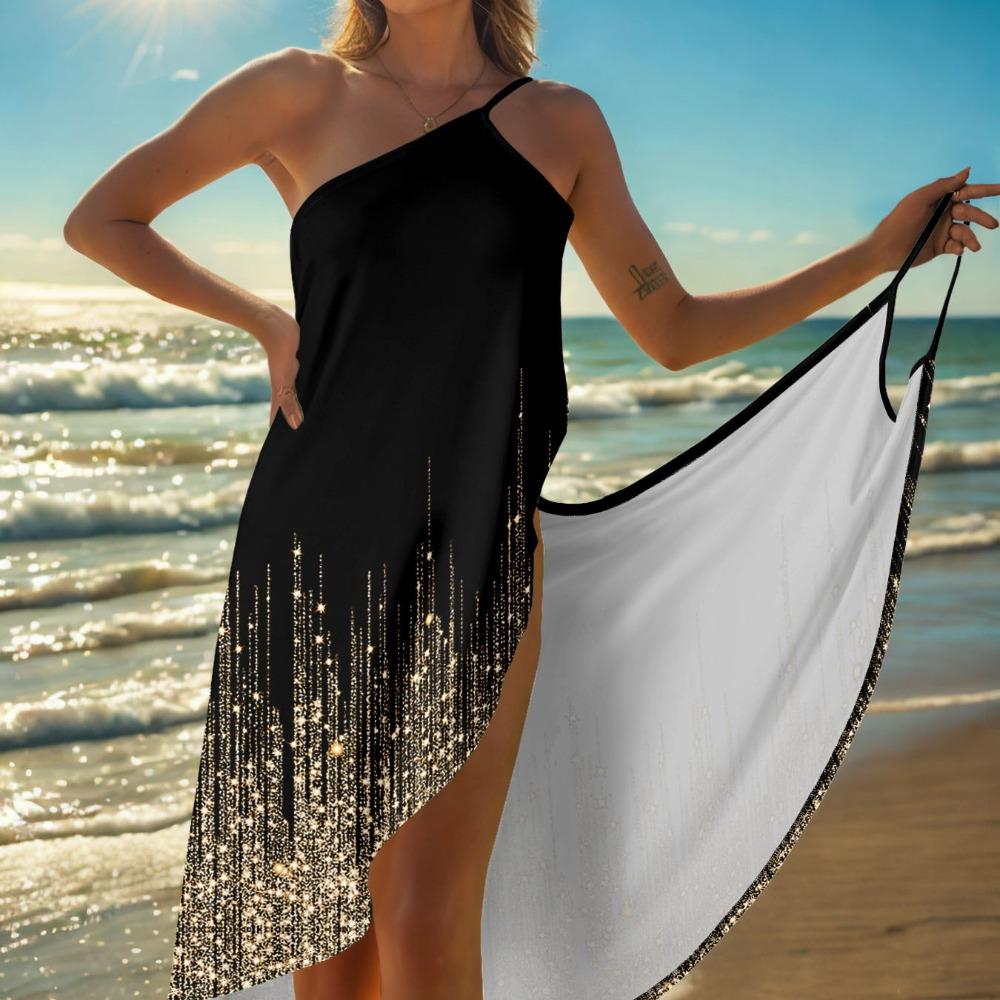 Sleeveless Shiny Beach Sundress Leopard Print Cover Up Skirts Elegant Women Wrap Up Dress  Party