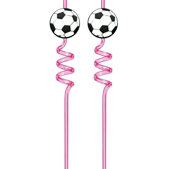 2Pcs Soccer Theme Spiral Straws, PET Reusable Curved Drinking Straws with Football Charm, World Mug Party Beverage Decor
