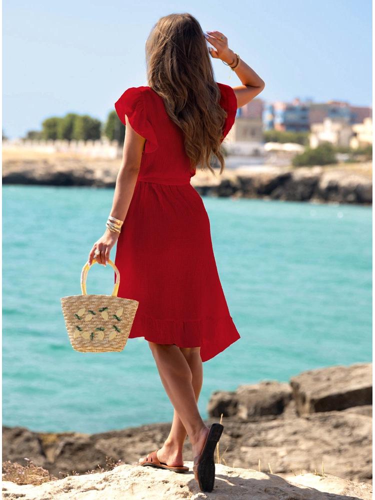 2026 Summer Asymmetrical V-Neck Beach Dress – Women's Vacation Style