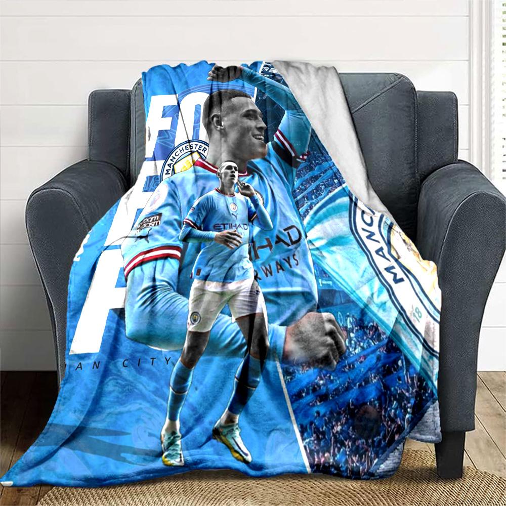 Manchester City Foden Fußballspieler Porträt Druck Flanelldecke Weiche Warme Überwurfdecke Fußballfan Sofa Dekor