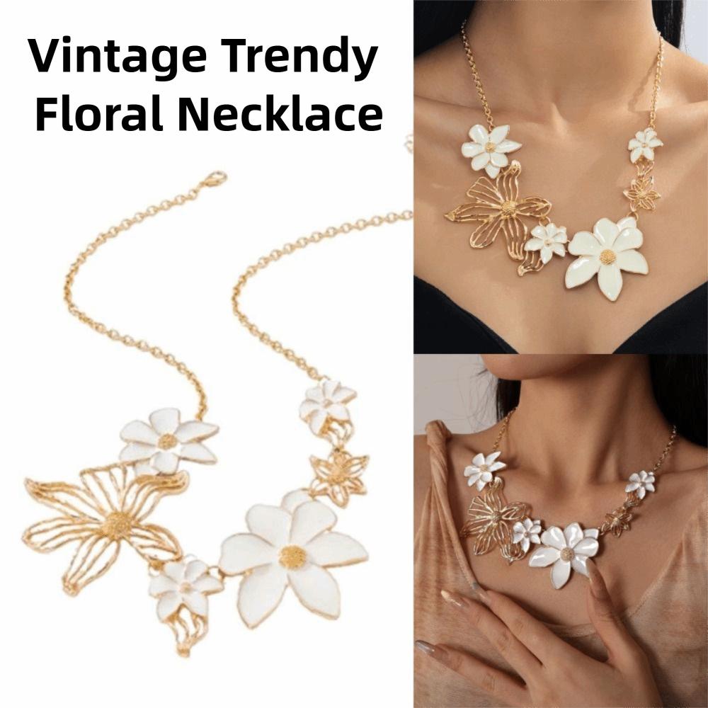 Drip Oil Trendy Floral Necklace Vintage Women Pendant Necklace Flower Collarbone Chain  Daily Wear