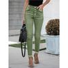Women's Plus Size Slim Fit Multi-button Elastic Washed Denim Jeans