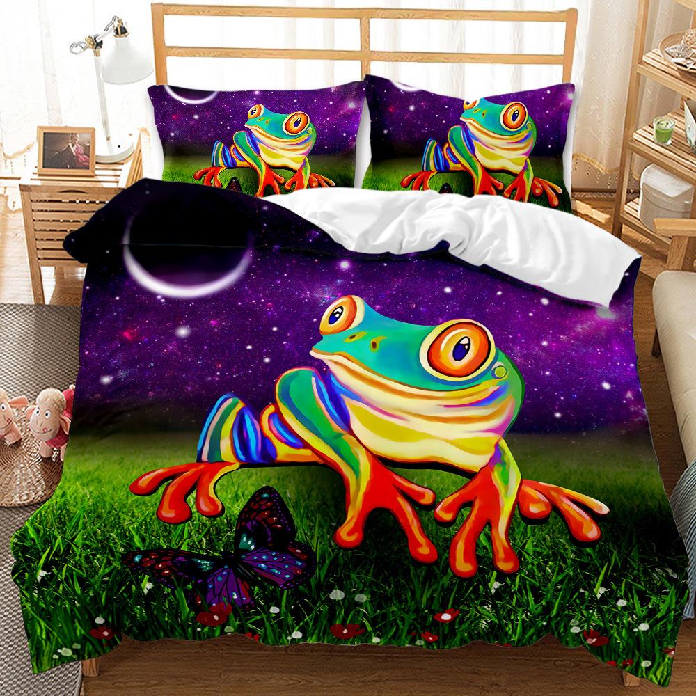 Animal Frog Three-piece 3D Digital Printing Polyester Quilt Cover Bedding Kit