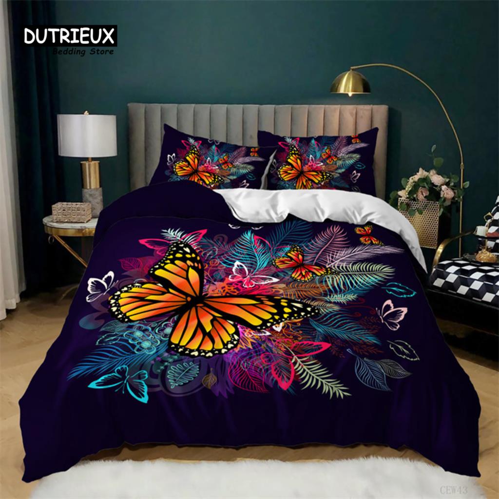 Girls Duvet Cover Set Queen Size Butterfly Bedding Set For Kids Teens Gorgeous Colorful Butterflies Comforter Cover Pillowcases