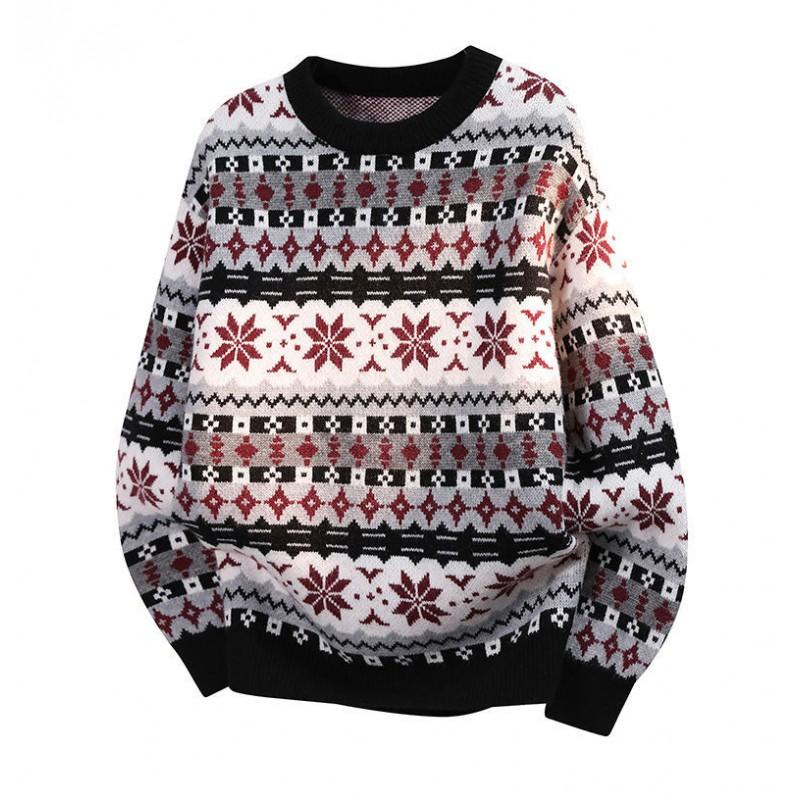 Unisex Knit Sweater Round Neck Long Sleeve Thick Casual Pullover Youth Loose Fit Rabbit Hair Blend