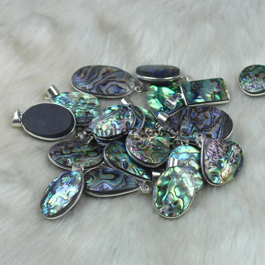 Abalone shell Gemstone Pendant Jewelry 925 Sterling Silver Pendant Necklace Bulk Wholesale Bezel Set Gemstone Pendant Making For Jewelry