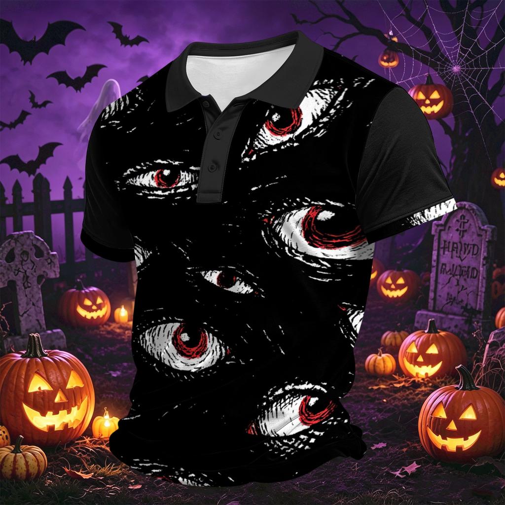 Men's Halloween Short Sleeve Casual Shirt with Turn Down Collar