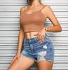 High-Waisted Women's Ripped Denim Shorts with Elastic Slimming Fit