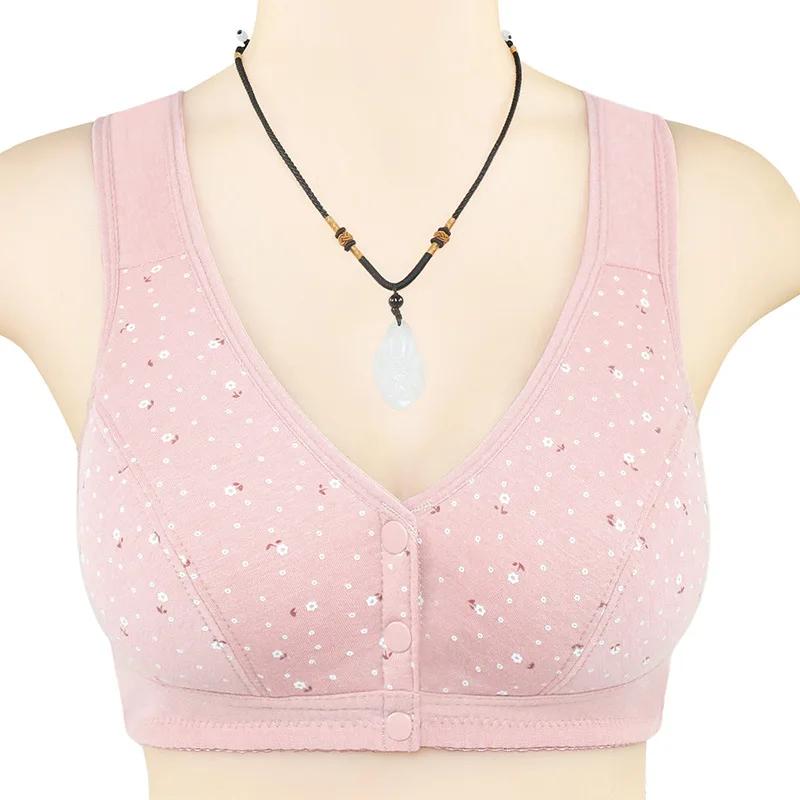 Front Buckle Cotton Underwear Printed Casual Women's Vest Style Underwire Plus Size Bra Breathe Thin Comfort