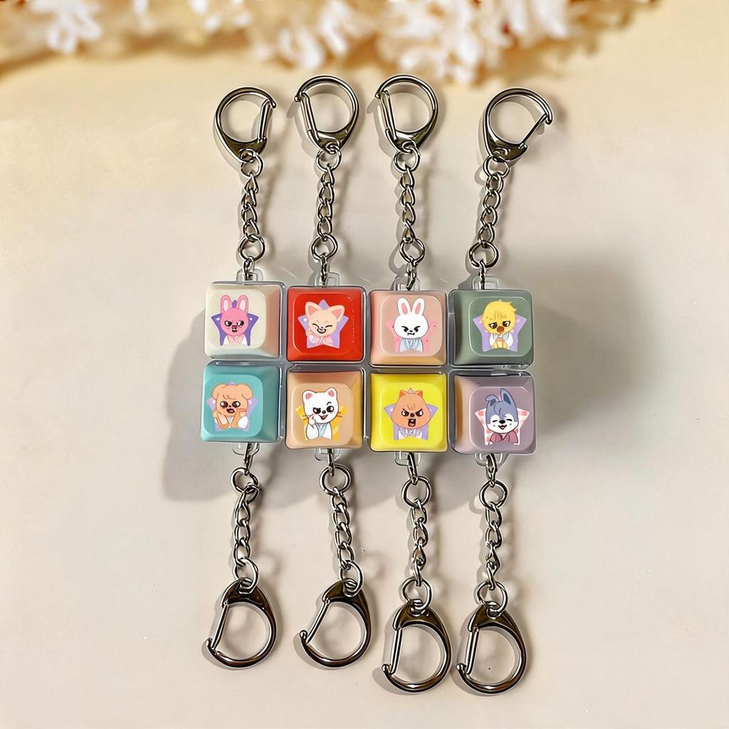 Stray Kids Keycap Keychain, Cute Cartoon Characters Keyboard Keychain Pendant, STAY Fans Stress Relief Bag Charm