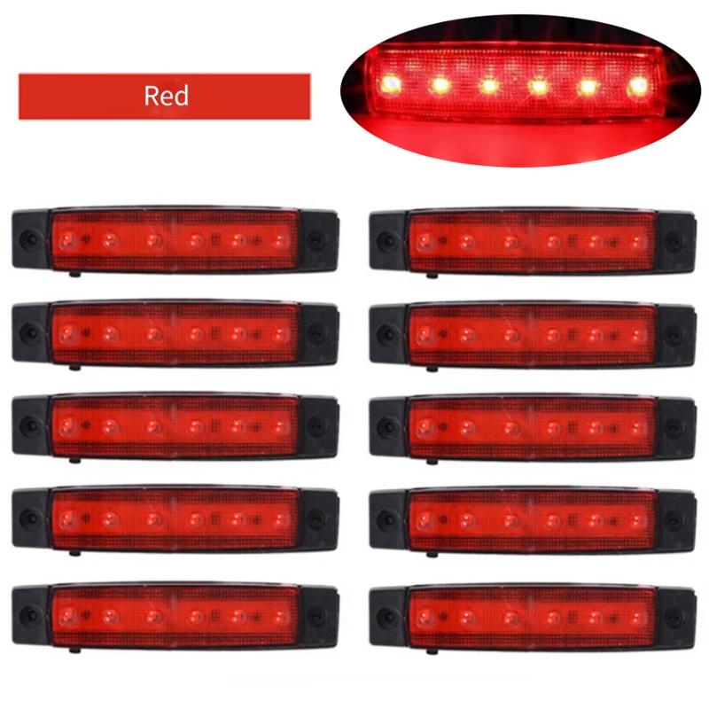 10pcs Auto Car Bus Truck Lorry Side Marker Indicator Light External Lights LED 12V/24V 6 SMD LED Low Trailer Rear Warning Lamp