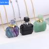 Natural Crystal Stone Square Perfume Bottle Pendant Light Luxury Color Fluorite Essential Oil Aromatherapy Bottle Necklace Jewelry