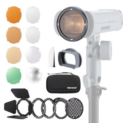 NEEWER Magnetic Flash Adapter Ring for Q3 Strobe Square Head To Round Head Silicone Dome Diffusion Color Gel and Waterproof Carry Case Flash, Adapter,