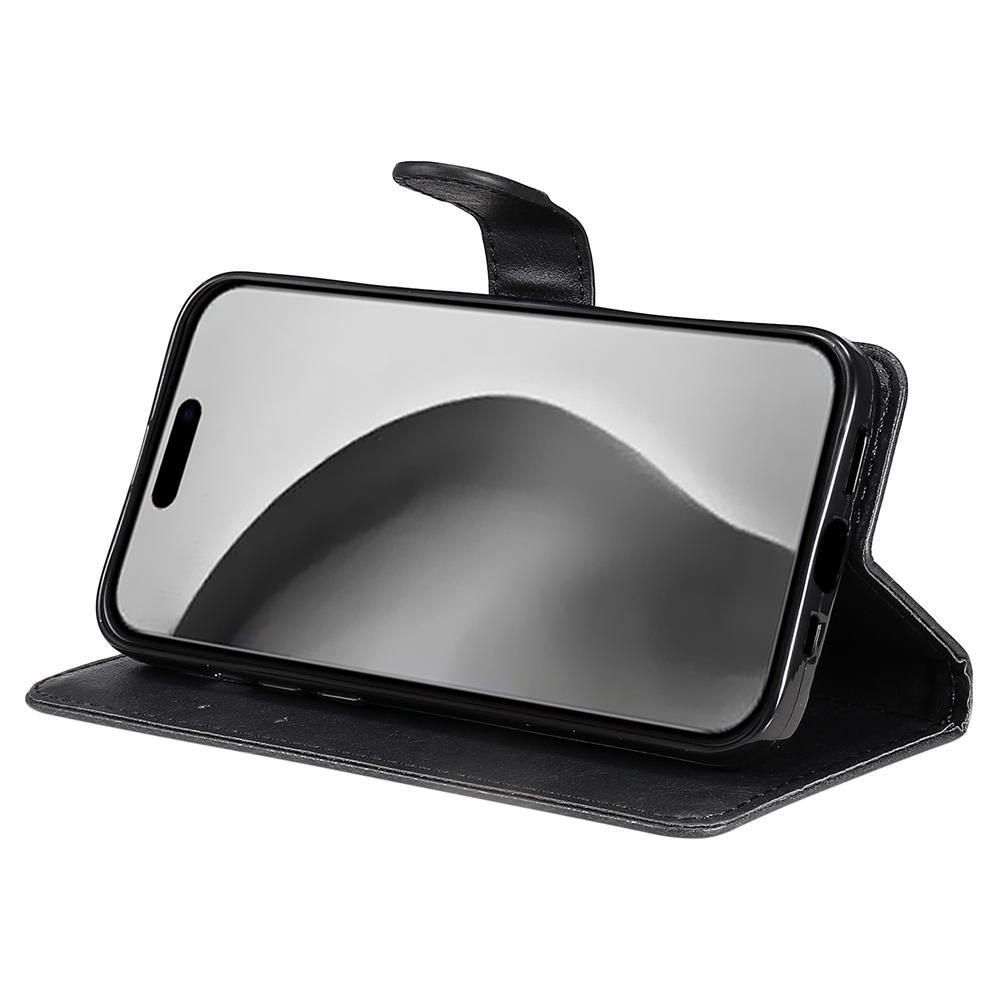 For iPhone 16 Pro Max Case Solid Color Leather Mobile Cover Wallet Stand with Strap