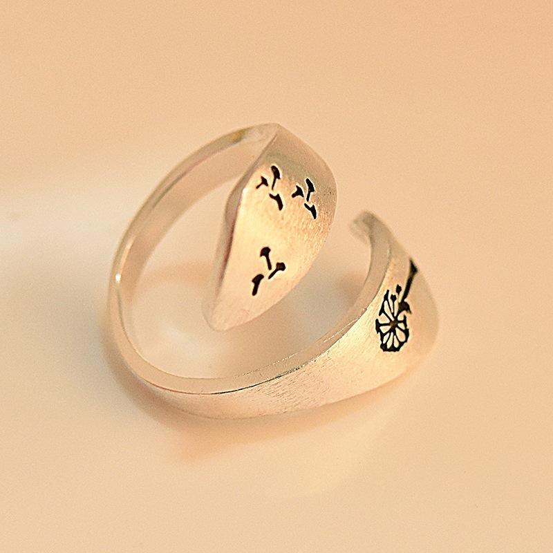 Adjustable Dandelion Print Alloy Ring for Women