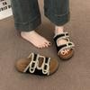 Cool slippers women's summer outer wear 2025 new retro casual round head belt buckle hollow muffin thick-soled slippers