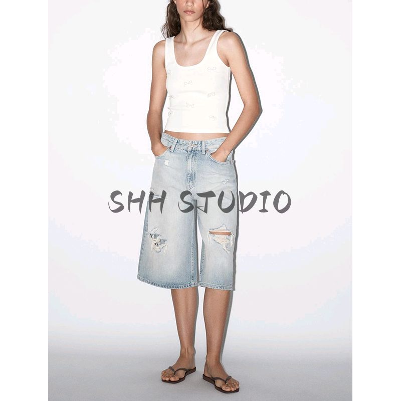 Summer New Product Women's Clothes Rib Trim Artificial Pearls and Rhinestones Bowknot Decoration T-shirt Tops 6050355