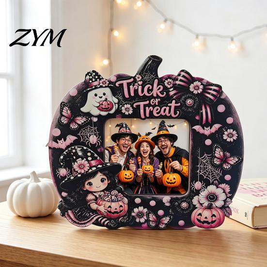 Halloween Photo Frame Frame, Wooden Desktop Picture Holder for Spooky Party Decoration Supplies And Festive Home Decor, Vintage Tabletop Ornament