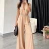 Women's V Neck Jumpsuit Sleeveless Belted Wide Leg High Waist Elegant One Piece