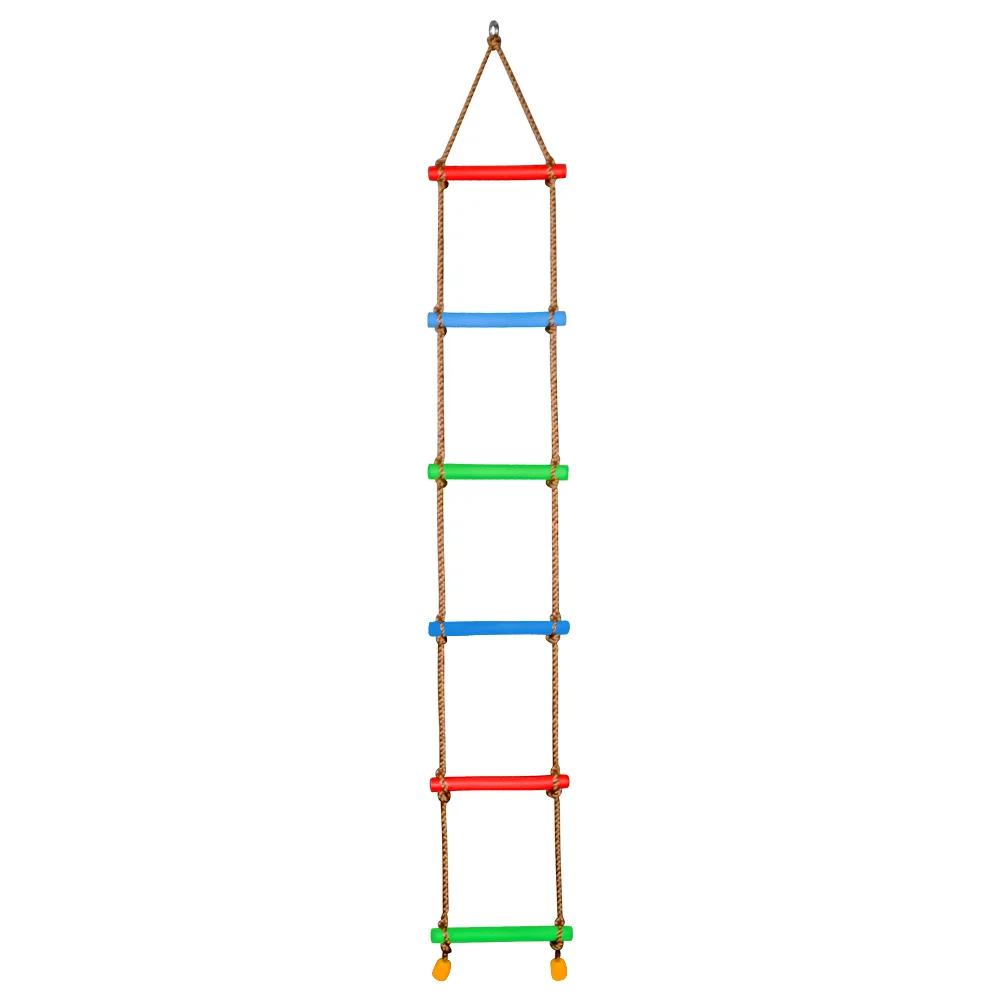 Kids Active Climbing Toys Wooden Rope Ladder 5-Level Doubles as Swing Accessory Suitable Outdoor Playground Indoor Backyard