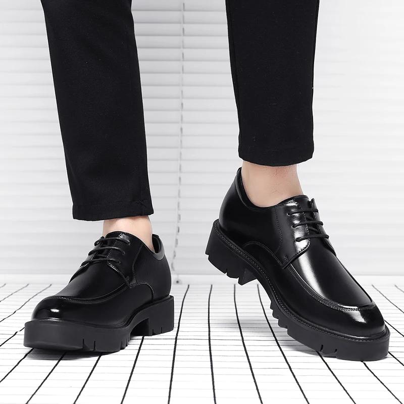 Men Height Increasing Elevator Shoes 8-10cm Inside Lift Leather Business Dress Shoes Summer Autumn Hollow Breathable