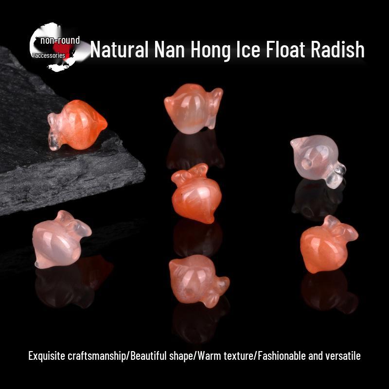 Natural NanHong Agate Carved Bracelet with Radish Motif - Handmade Weaving DIY Accessory