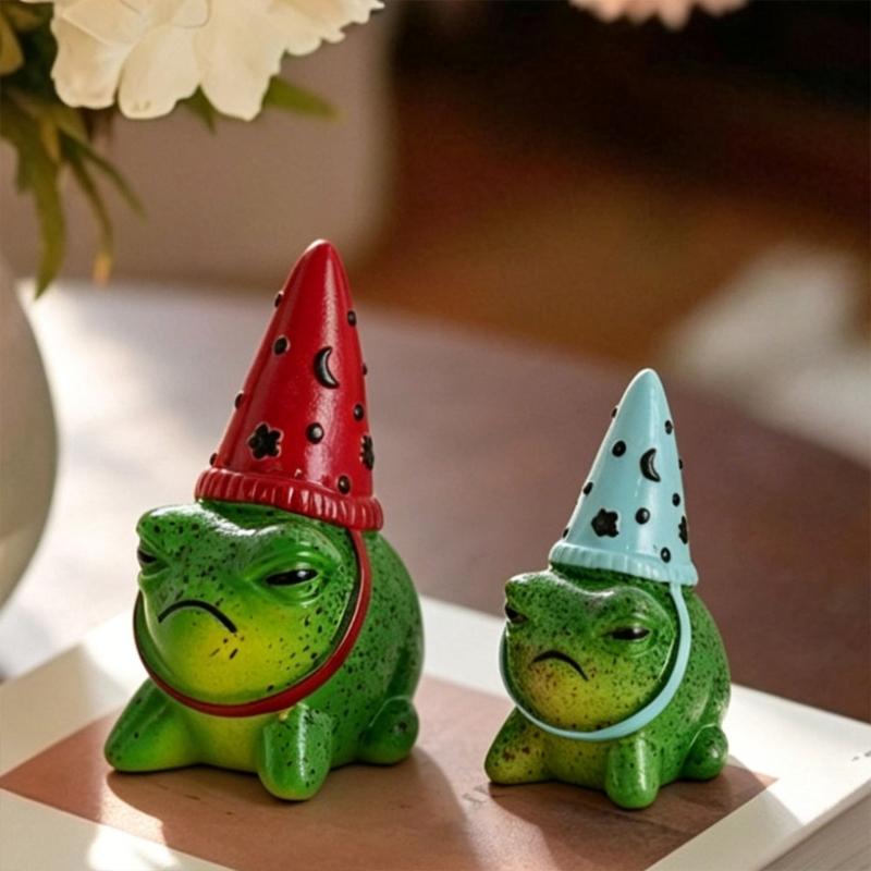 Whimsical Frogs Sculpture Decors With Colorful Party Hat Resin Animal Figure For Garden Yard Lawn Desk Or Gift Giving