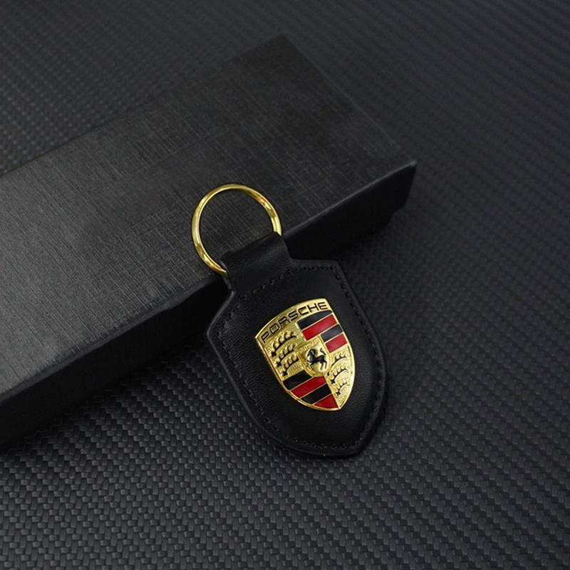 Fashion Leather Metal Keychain Car Styling Luxury Keyring For Porsche Cayenne Panamera Macan 911 Taycan Boxster Cayman 918 Pajun