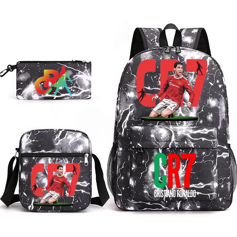 Cr7 Youth Fashion Children'S Student Schoolbag Three-Piece Set Backpack Satchel Pencil Case