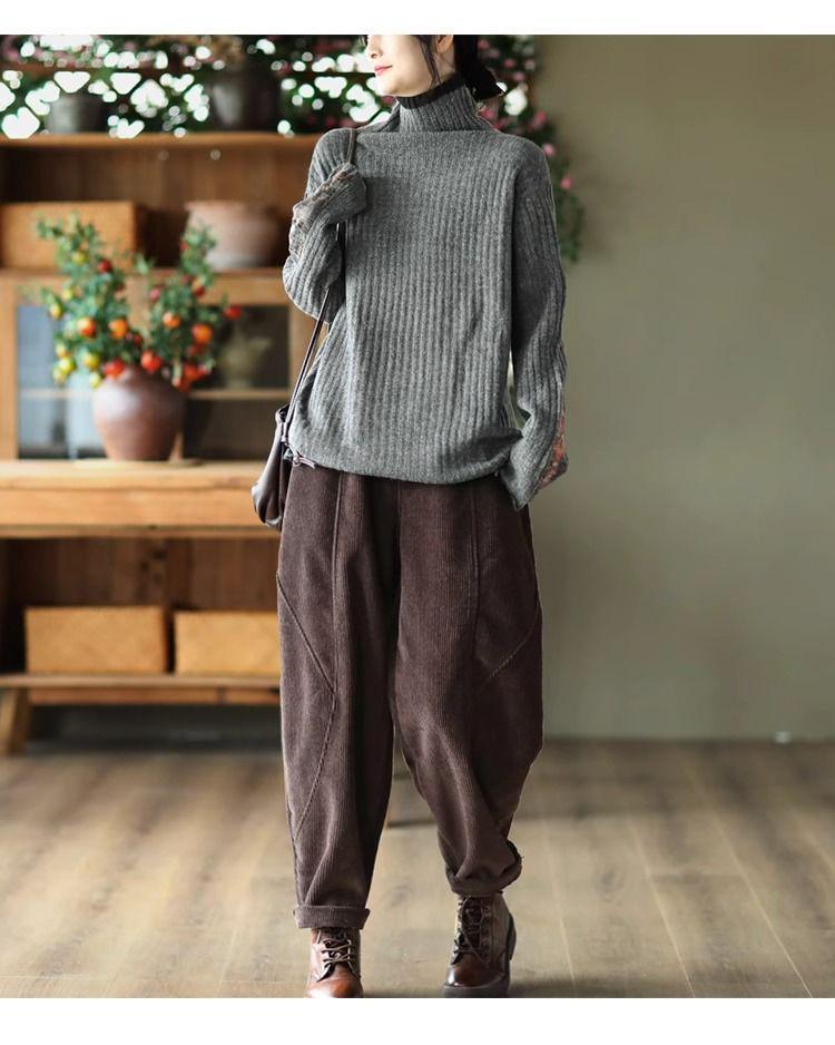 Women's Patchwork Chenille Harem Pants - Autumn/Winter 2024, Thickened Velvet for Warmth, Versatile Casual Slim Fit.