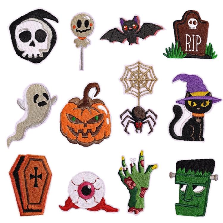 Halloween Party Supplies Embroidered Patch Set with Pumpkin, Spider and Bat