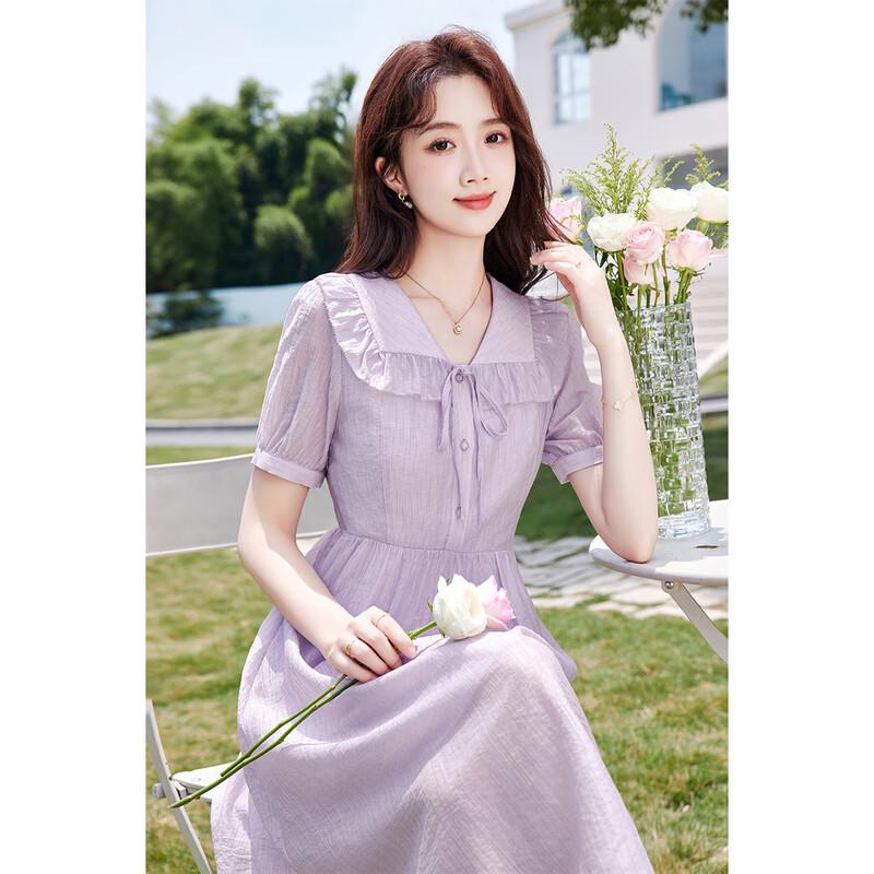 Elegantes einfaches Damen-Midikleid mit kurzen Ärmeln