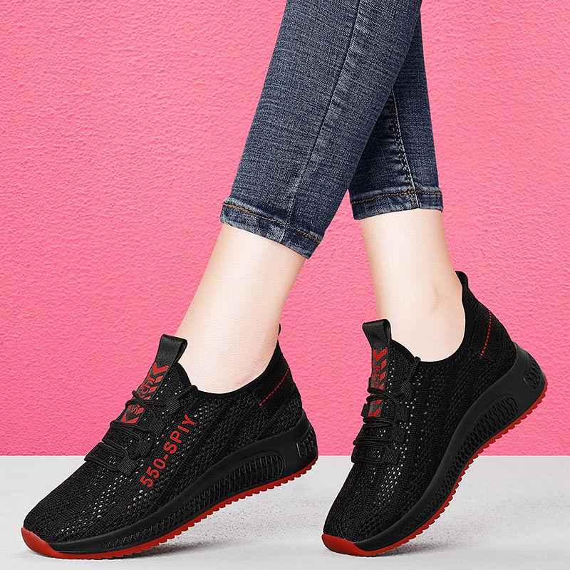 2025 Summer New Women's Casual Mesh Hole Shoes Sports Little White Shoes Breathable Running Single Shoes Mother Shoes