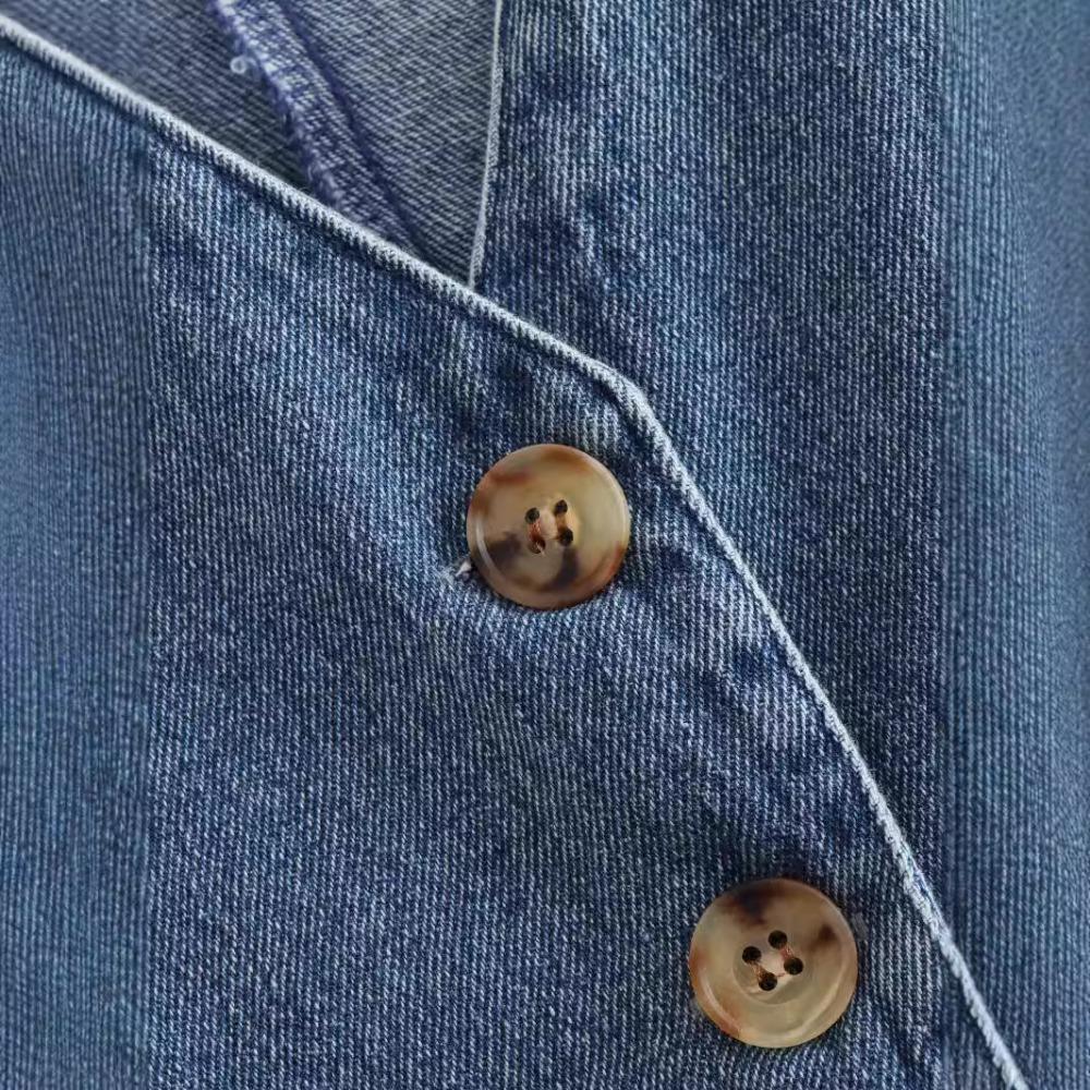 Dámská móda Přední knoflík Džínovina Vesta Vintage Výstřih do V Bez rukávů Dámské svrchní oděvy Elegantní vesta