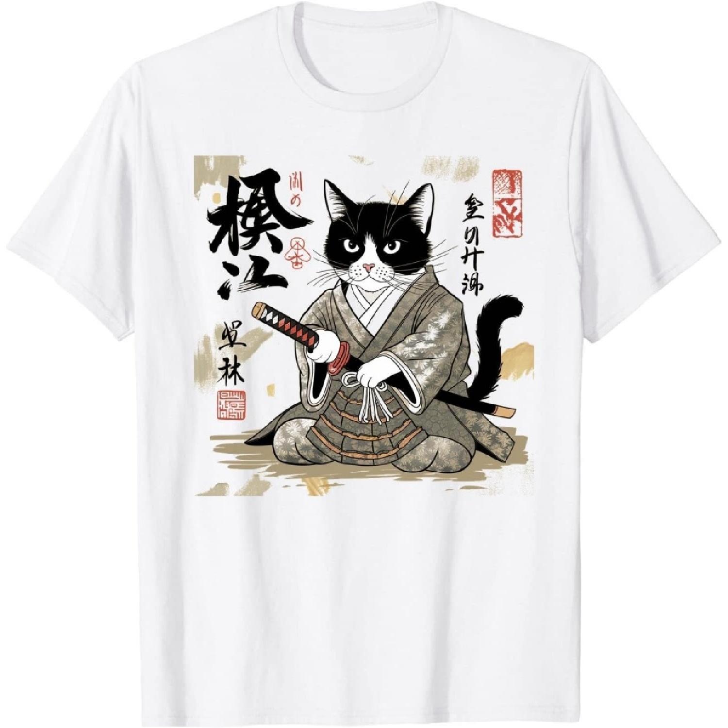 

Samurai Cat Warrior Ukiyo-e Ink Artwork Gift for Cat Mom Cat Dad Cat Lover 7 T-Shirt for Men Women Kids Black XXXXXL білий