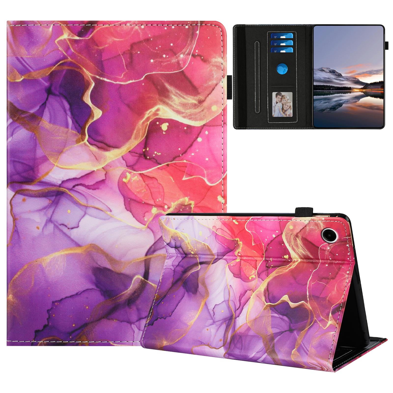 

For Samsung Galaxy Tab A9+ Case Pattern Leather Tablet Cover with Auto Sleep/Wake,Card Holder Pink Gold Marble